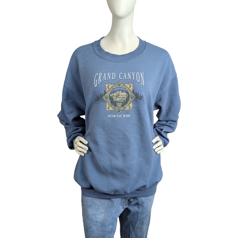 Vintage Grand Canyon North Rim Graphic Sweatshirt | Faded Blue Unisex Crewneck